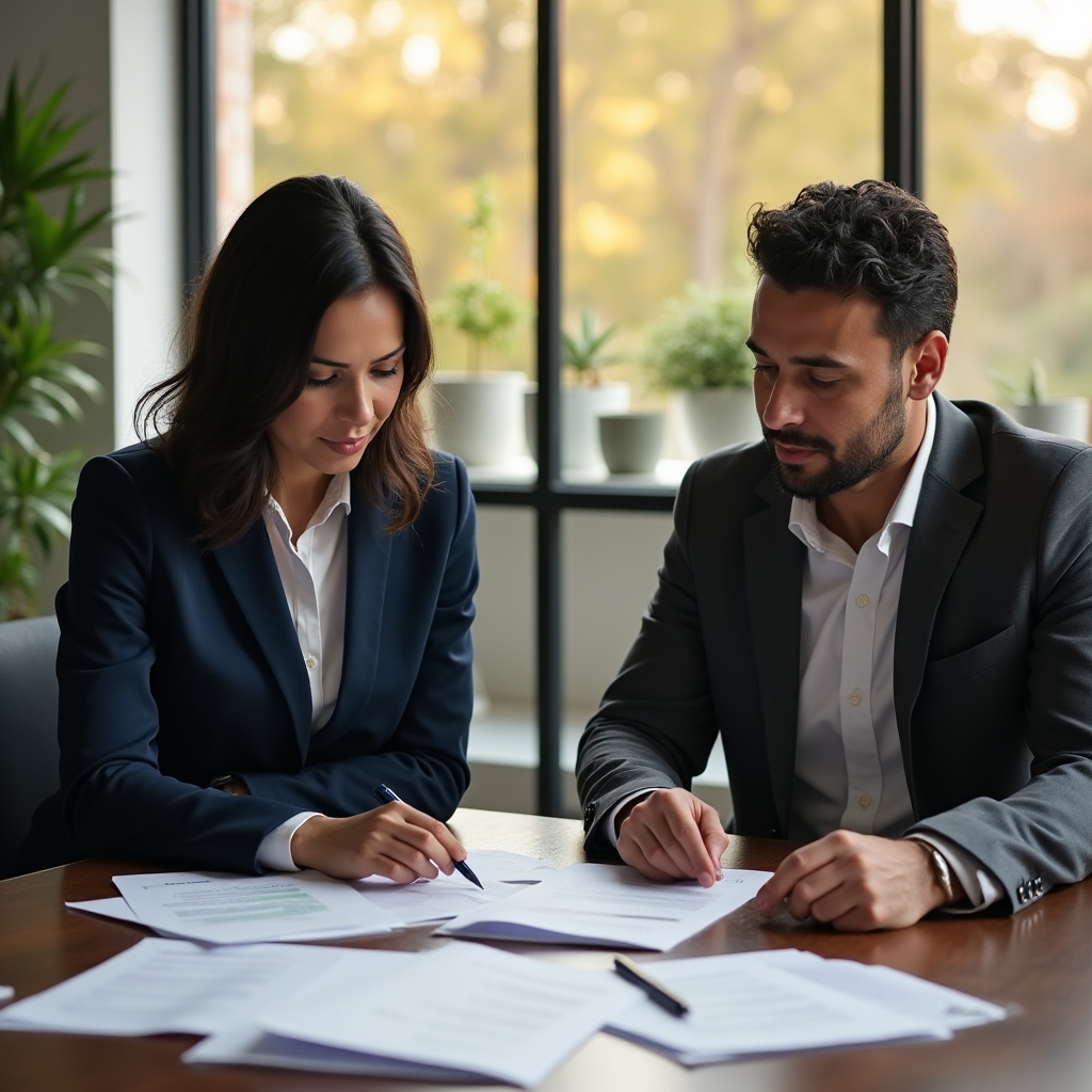 Foundation team reviewing administrative documents in a modern office